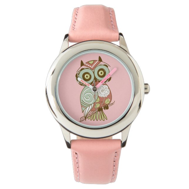 Colourful Pastel Tones Retro Floral Owl Watch (Front)