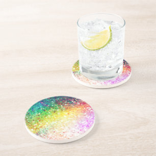 Colourful Pastel Tones Retro Glitter Coaster