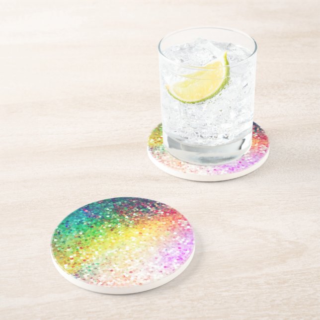 Colourful Pastel Tones Retro Glitter Coaster (Side)
