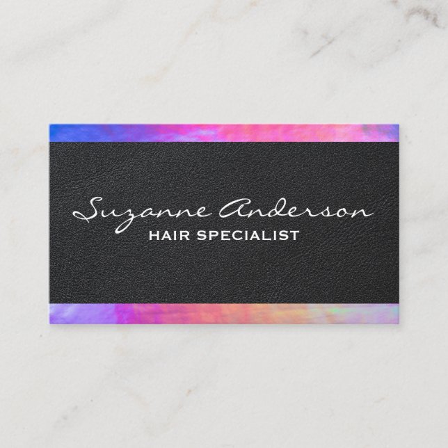 Colourful Pastel Trim | Black Leather Business Card (Front)