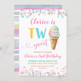 Colourful Pastel Two Sweet Kid's Second Birthday Invitation