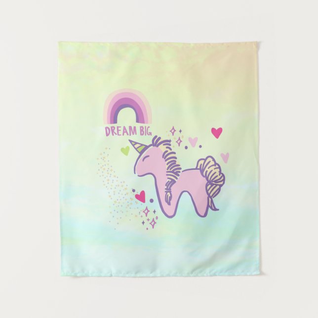 Colourful Pastel Unicorn Rainbow  Tapestry (Front)