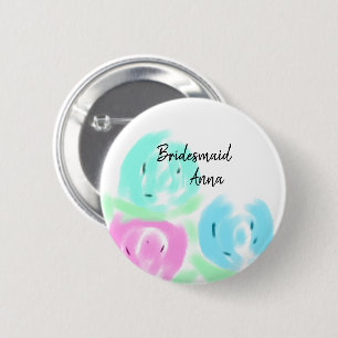 Colourful pastel watercolor floral bridemaid add 6 cm round badge