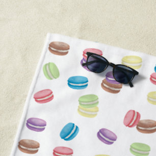 Colourful Pastel Watercolor French Macarons Beach Towel