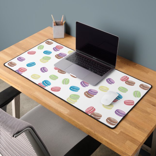 Colourful Pastel Watercolor French Macarons  Desk Mat (Office 2)