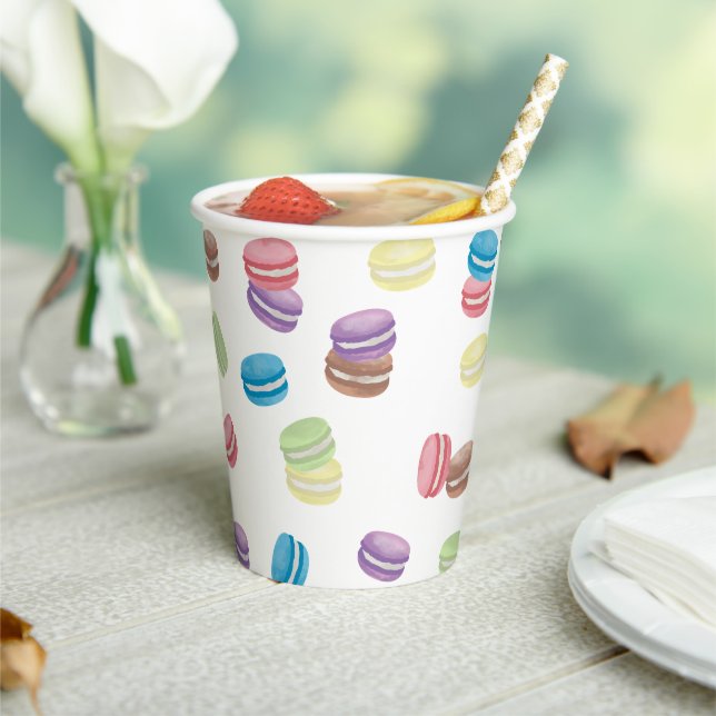 Colourful Pastel Watercolor French Macarons  Paper Cups (Insitu)
