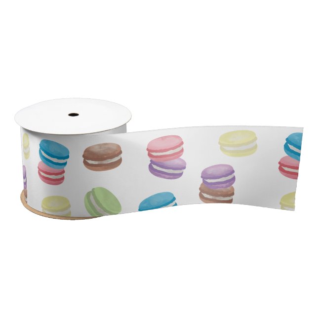 Colourful Pastel Watercolor French Macarons  Satin Ribbon (Spool)