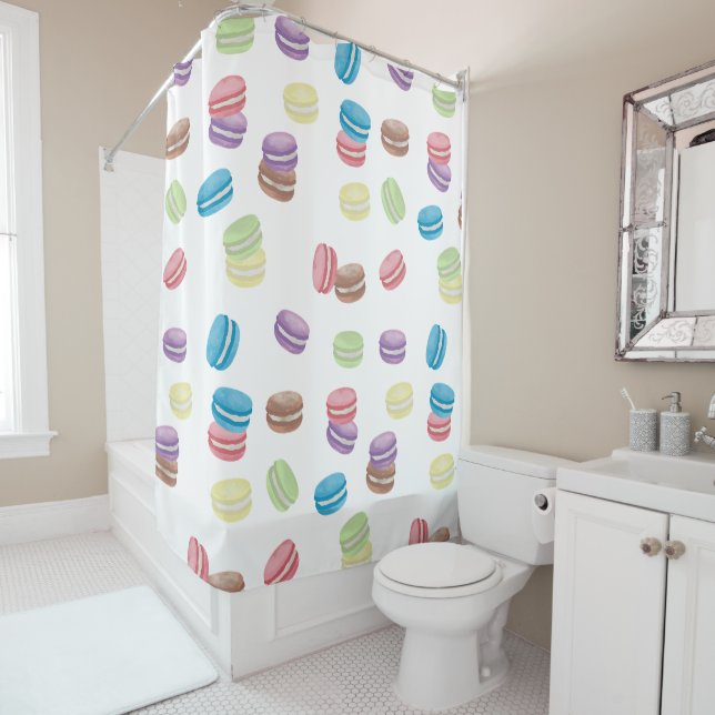 Colourful Pastel Watercolor French Macarons  Shower Curtain (In Situ)