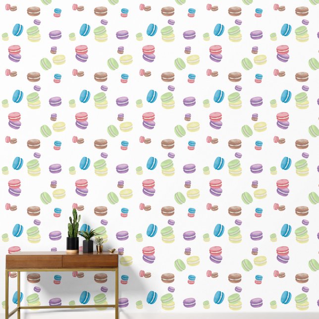 Colourful Pastel Watercolor French Macarons  Wallpaper (Hallway)