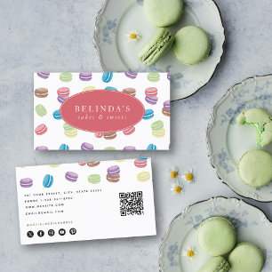 Colourful Pastel Watercolor Macarons Pastry Chef Business Card