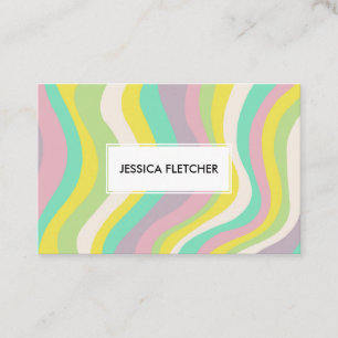 Colourful Pastel Wavy Stripes Minimalist Cool Business Card