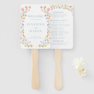 Colourful Pastel Wildflower Meadow Wedding Program Hand Fan