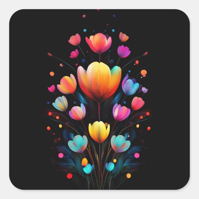 Colourful Pastel Wildflowers Bouquet Square Sticker (Front)