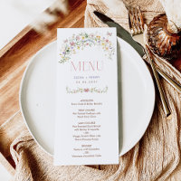 Colourful Pastel Wildflowers Wedding Menu Card