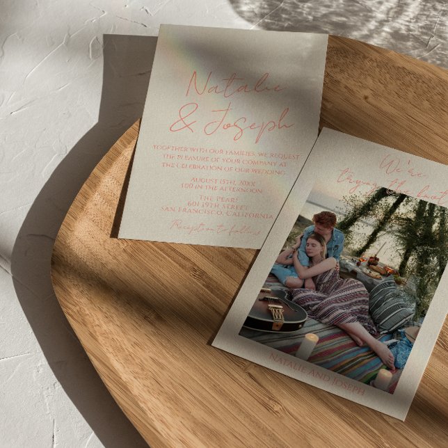 Colourful Pastel Written Whimsical Photo Wedding  Invitation (Creator Uploaded)