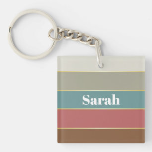 Colourful Pastell Gold Personalised Colour Stripes Key Ring