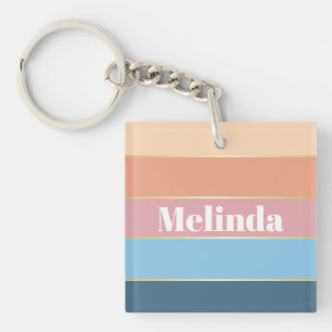 Colourful Pastell Gold Personalised Colour Stripes Key Ring