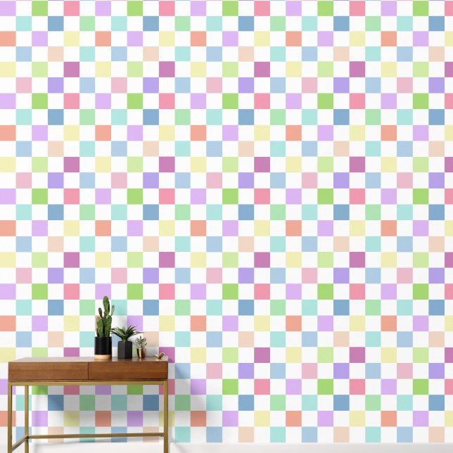 Colourful Pastels and White Checkers Wallpaper (Hallway)