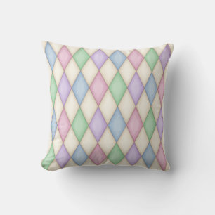 Colourful Pastels Distressed Harlequin Pattern Cushion