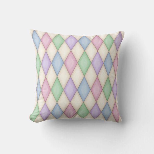 Colourful Pastels Distressed Harlequin Pattern Cushion (Front)