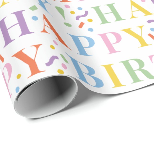 Colourful Pastels Happy Birthday and Confetti Wrapping Paper (Roll Corner)