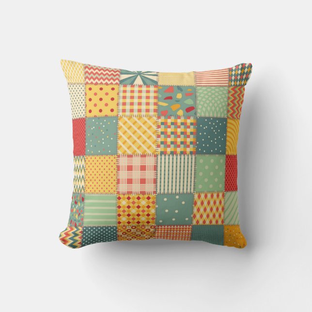 Colourful patchwork: abstract seamless ornaments. cushion (Front)