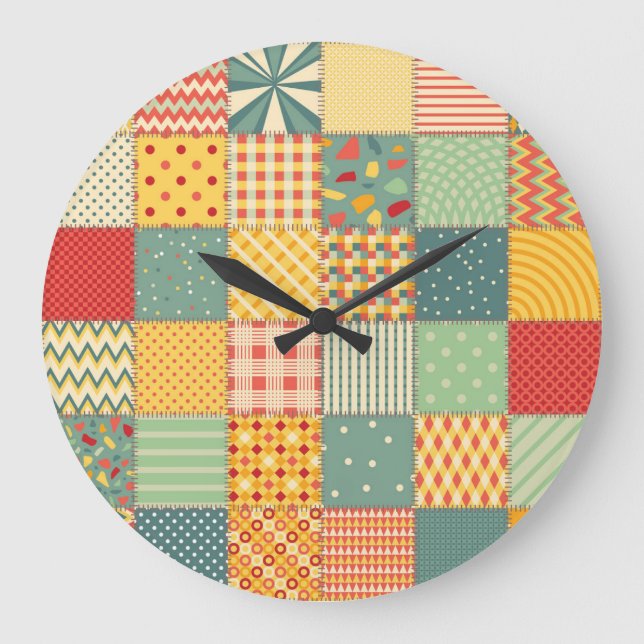 Colourful patchwork: abstract seamless ornaments. large clock (Front)