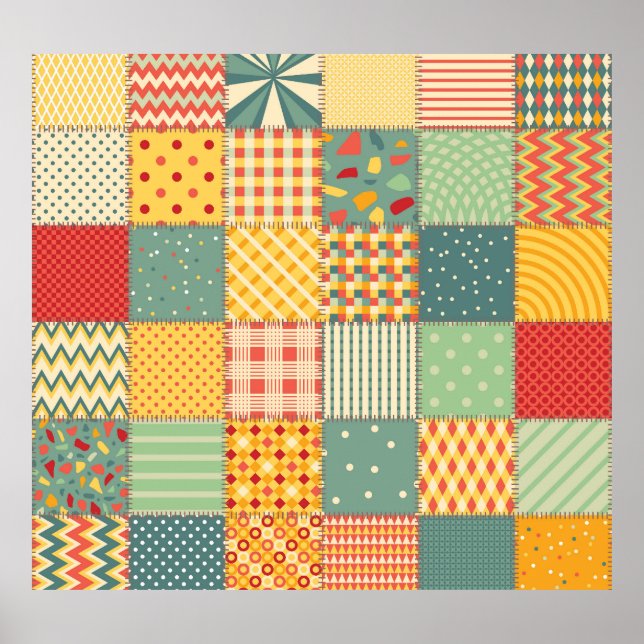 Colourful patchwork: abstract seamless ornaments. poster (Front)