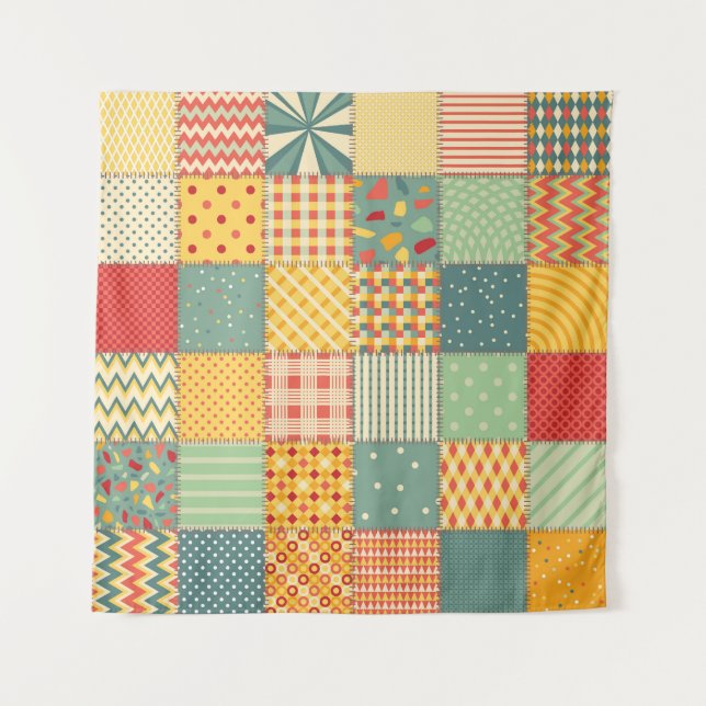 Colourful patchwork: abstract seamless ornaments. tapestry (Front)