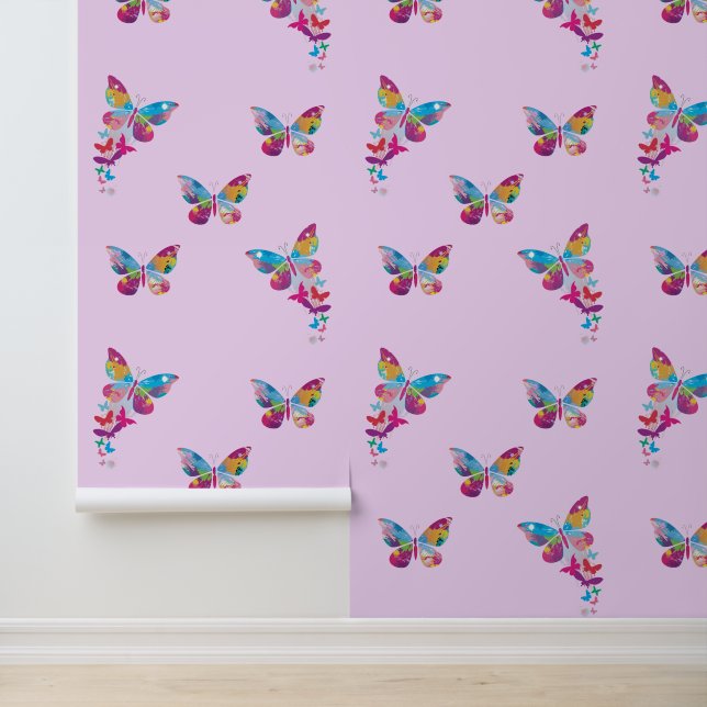 Colourful  Patchwork Butterflies Design Wallpaper (Application)