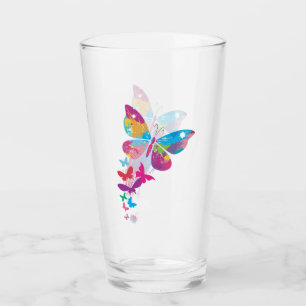 Colourful Patchwork Butterflies Drinking Glass
