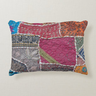 Colourful Patchwork Carpet Closeup Detail Decorative Cushion