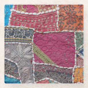 Colourful Patchwork Carpet Closeup Detail Glass Coaster