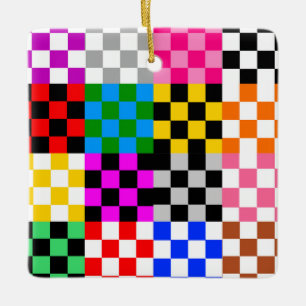 Colourful Patchwork Chequered Pattern Design  Ceramic Ornament