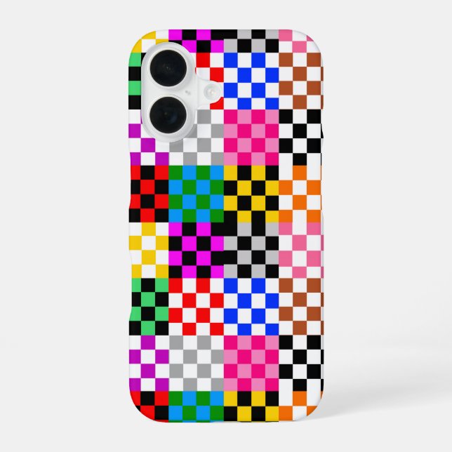 Colourful Patchwork Chequered Pattern Design  iPhone 16 Case (Back)