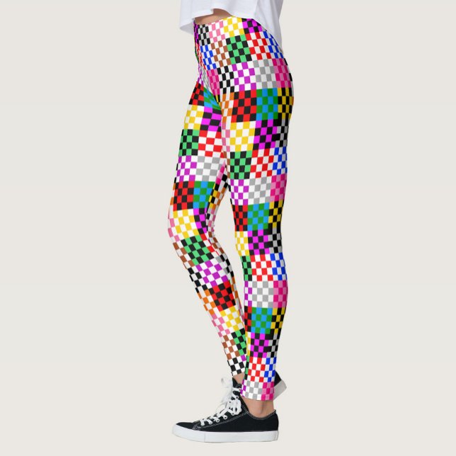 Colourful Patchwork Chequered Pattern Design  Leggings (Creator Uploaded)