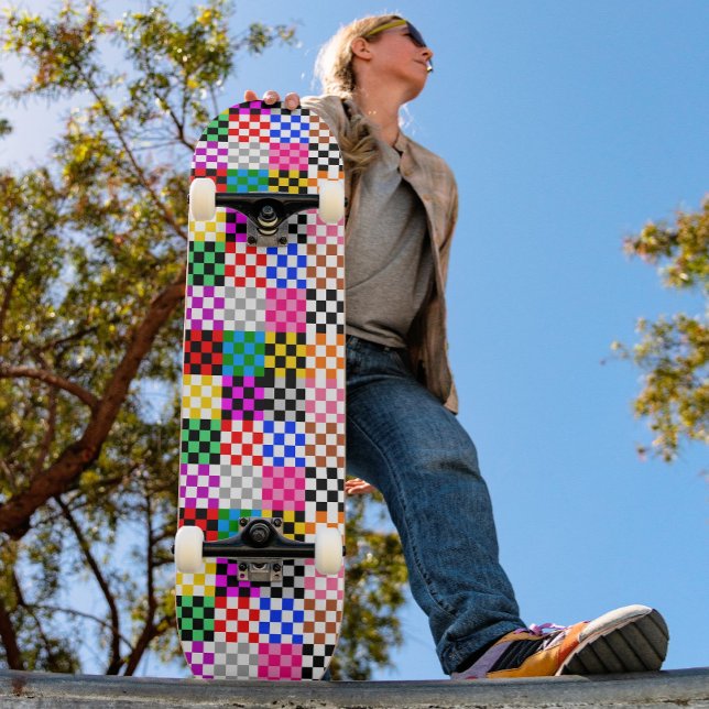 Colourful Patchwork Chequered Pattern Design  Skateboard (Creator Uploaded)