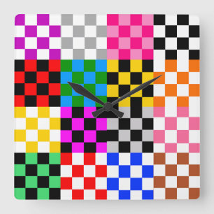 Colourful Patchwork Chequered Pattern Design Square Wall Clock