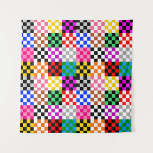 Colourful Patchwork Chequered Pattern Design Tapestry
