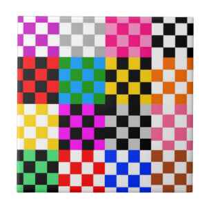 Colourful Patchwork Chequered Pattern Design  Tile