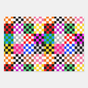 Colourful Patchwork Chequered Pattern Design  Wrapping Paper Sheet