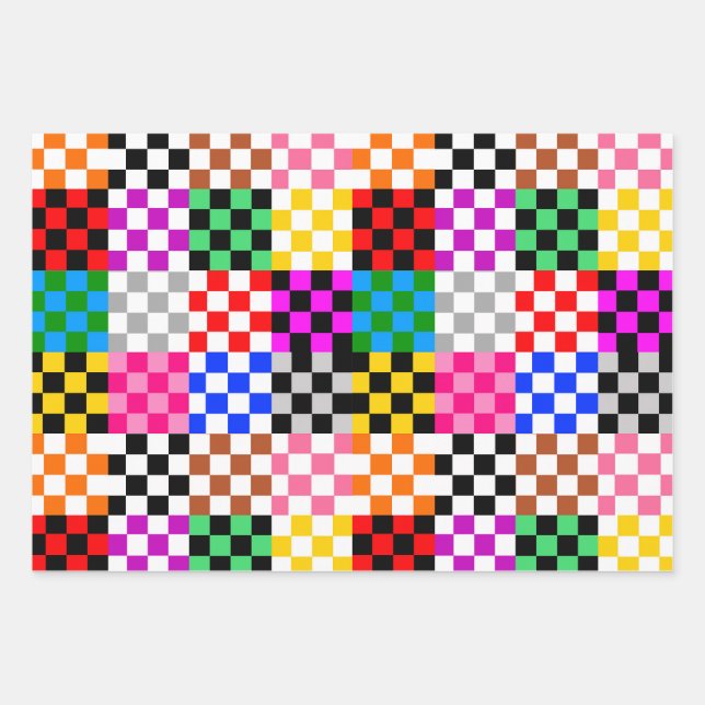 Colourful Patchwork Chequered Pattern Design  Wrapping Paper Sheet (Front)