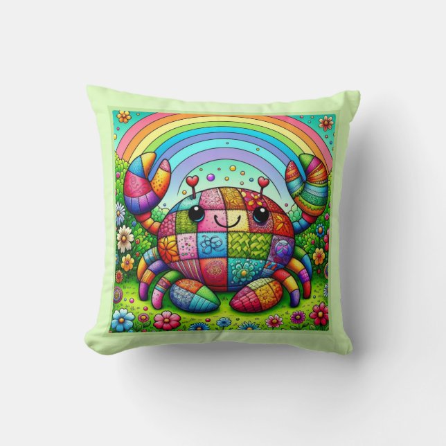 Colourful Patchwork Crab Cushion (Front)