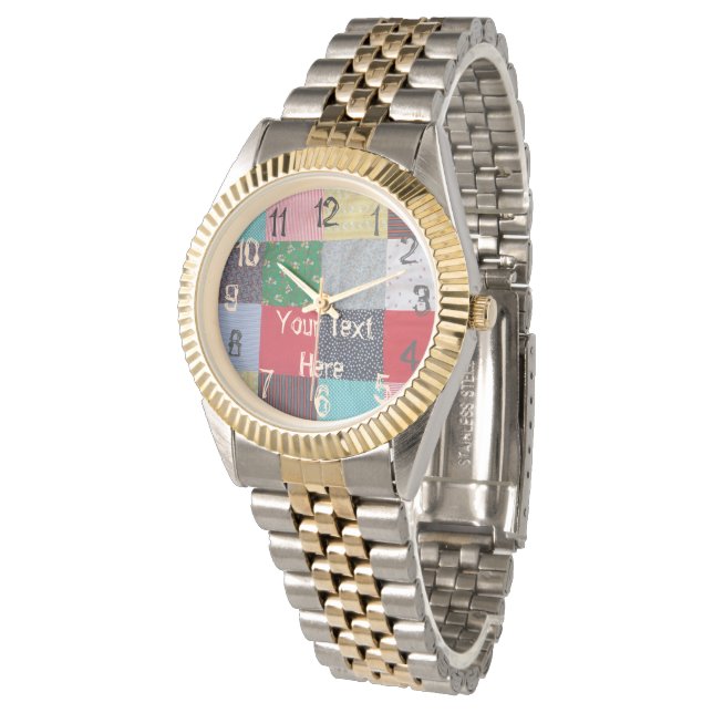 colourful patchwork fabric squares stylish vintage watch (Angled)