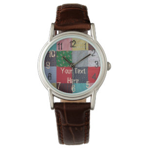 colourful patchwork fabric squares stylish vintage watch