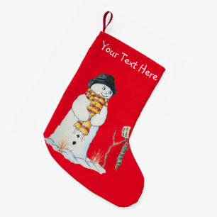 colourful patchwork fabric with cute snowman fun small christmas stocking