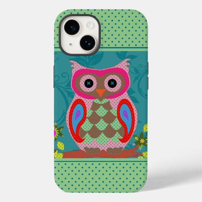 Colourful Patchwork Folk Art Owl and Dots Case-Mate iPhone Case (Back)