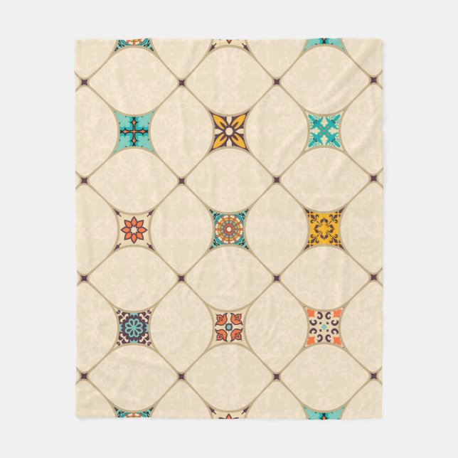 Colourful Patchwork Islam Arabic Tile Fleece Blanket (Front)