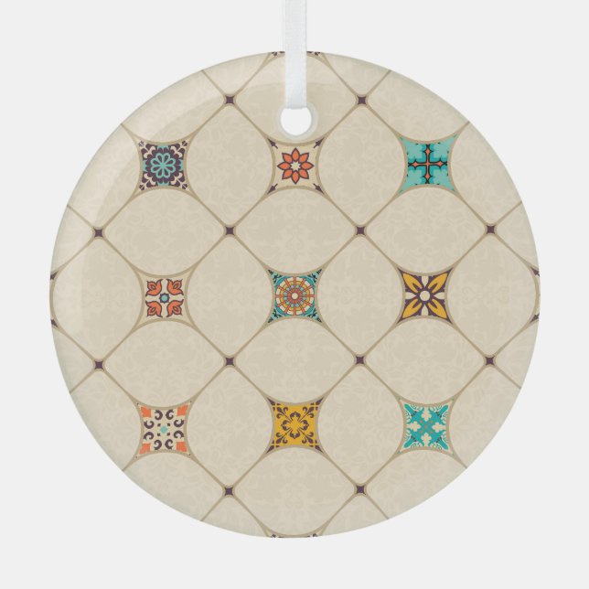 Colourful Patchwork Islam Arabic Tile Glass Tree Decoration (Front)