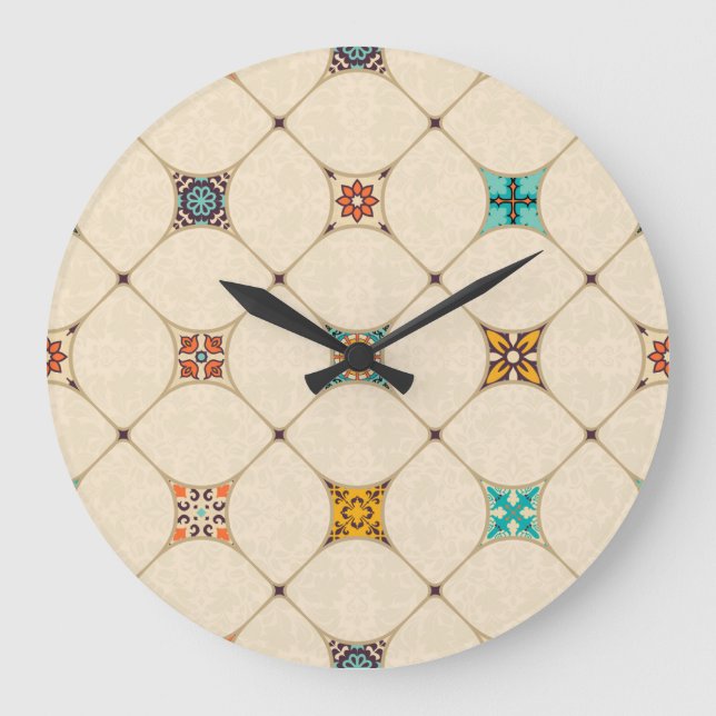Colourful Patchwork Islam Arabic Tile Large Clock (Front)